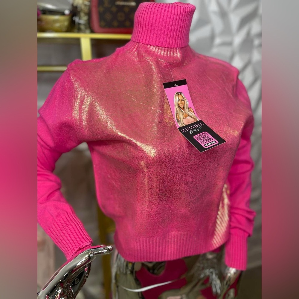 Metallic Pink Turtleneck Sweater